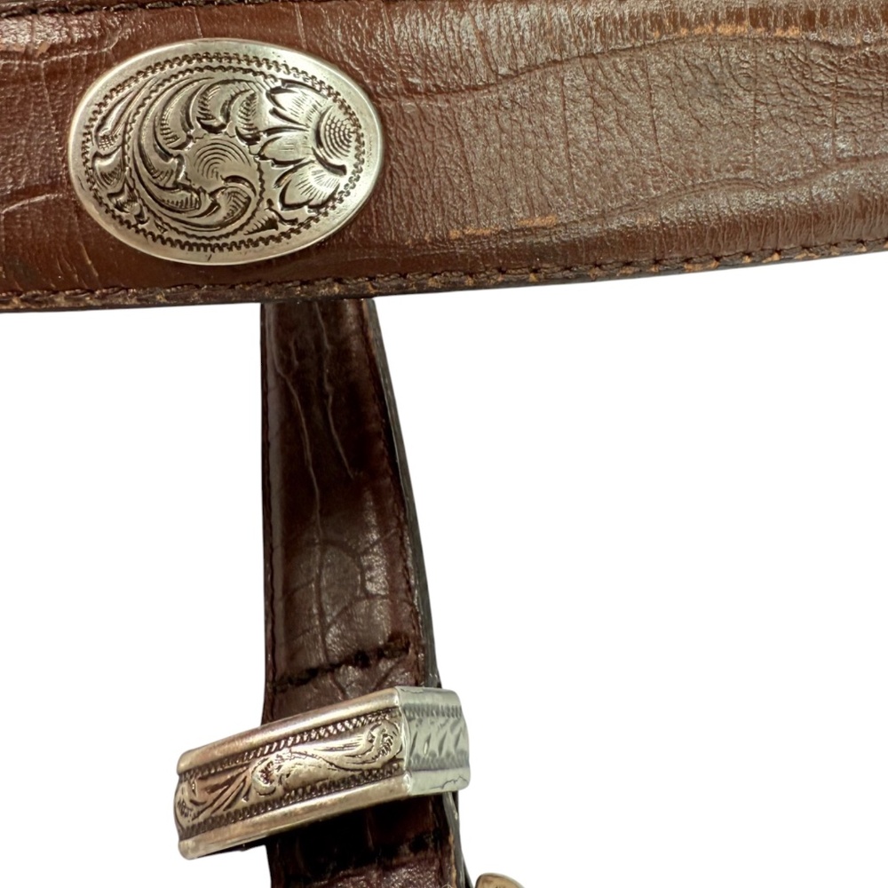 Elegant Brown Leather Belt with Intricate Silver Buckle - Picture 6 of 13